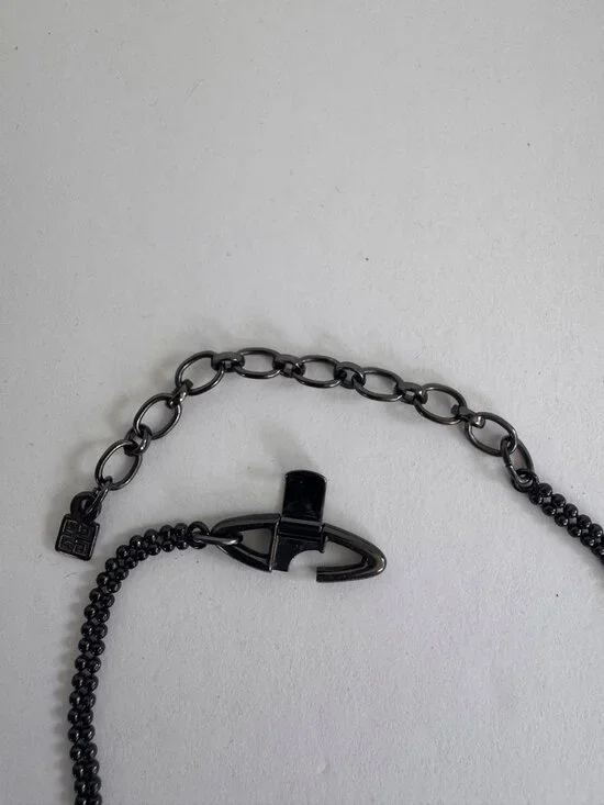 Givenchy Black Mesh Necklace Red Bead Fringe Gothic Bib Statement Signed - Picture 7 of 10